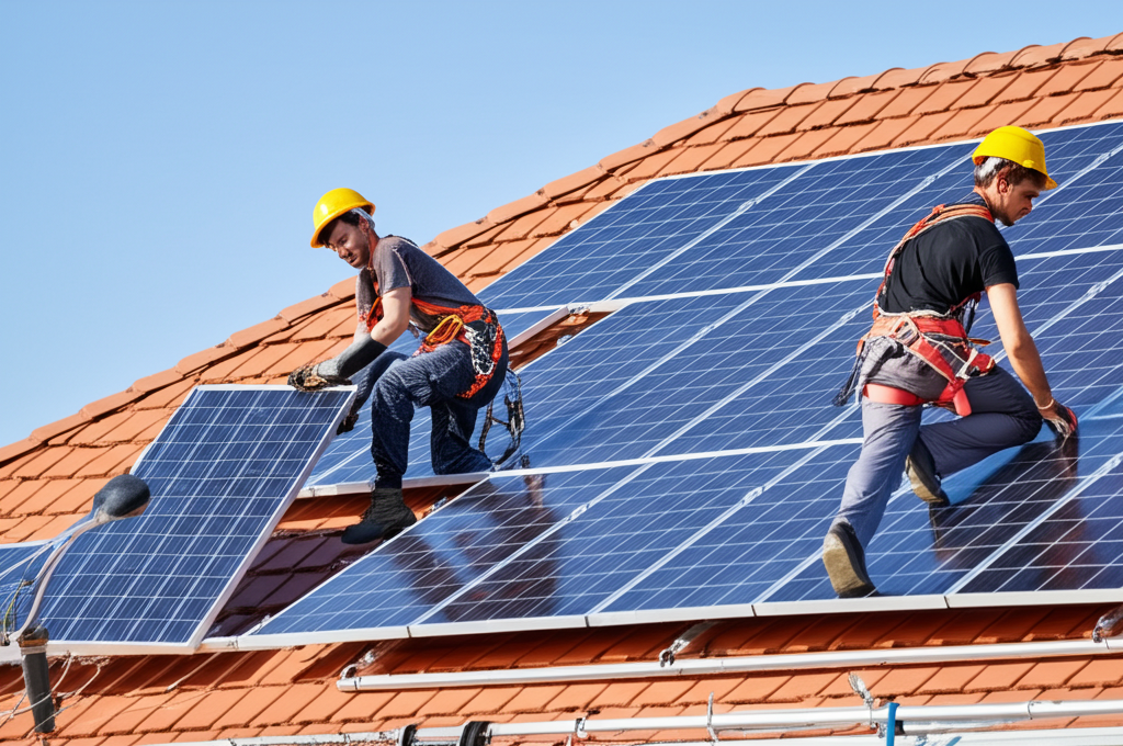 GG Energy team installing solar panels